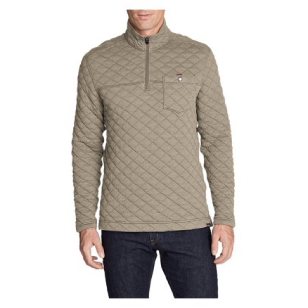 Eddie Bauer Quilted 3/4 Zip Cotton Tan Pullover